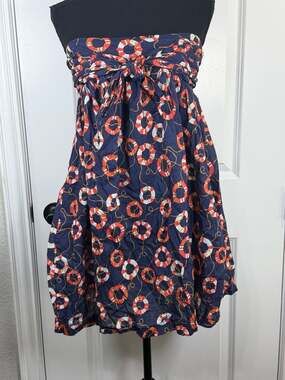 Celandine Strapless Nautical Lifebuoy Print Tie-Front Dress Size S